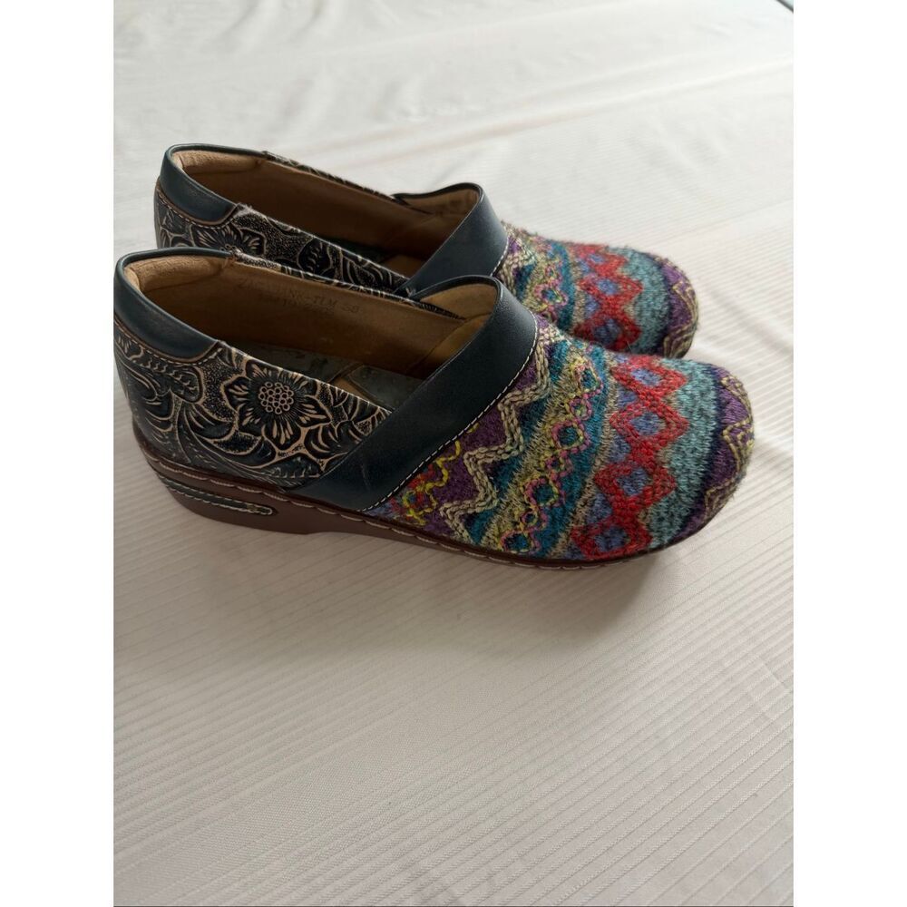 L'Artiste by Spring Step Zagabank Woven Leather Clogs Size 38 US 8